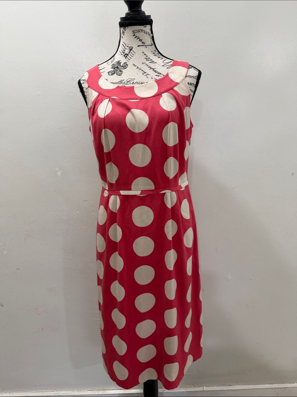 Boden Vintage Silk Blend Coral Pink Polka Dot Sleeveless Belted Dress 8